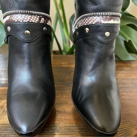Tabitha Simmons “Heidi” Black Snakeskin Nappa Leather Stiletto Boots EU38 $1,695